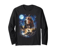 Arte Vintage para Perros Basset Howling at The Moon Manga Larga