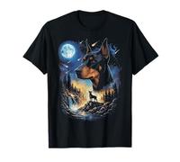 Arte Vintage para Perros de Dobermann Howling at The Moon Camiseta