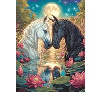 Arte yin y yang caballo blanco y negro bajo la luna Puzzle 500 Piezas Portátil Familiar Animal salvaje mascota Cute Rompecabezas 3D Para Familia Desafío Intelectual Maquetas Educativas Construir 500 P