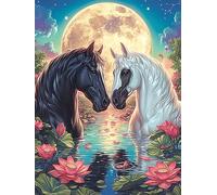 Arte yin y yang caballo blanco y negro bajo la luna Puzzles 1000 Piezas DIY Creativo Personalizable Animal salvaje mascota Cute Rompecabezas Familiar Para Toda La Familia Juguete Educativo Aliviar Est