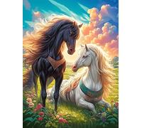 Arte Yin y Yang Caballo Blanco y Negro Puzzles 300 Piezas Maquetas 3D Construir Animal Salvaje Mascota Cute Rompecabezas Educativo para Familia Desafío Intelectual Decoración Hogar Moderno 300 PCS
