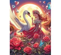 Arte Yin-Yang de Cisne y Chica Bajo la Luna Rompecabezas 500 Piezas Cartón para Principiantes Mascota de Vida Silvestre Actividad Antiestrés Calmar La Mente Garantía Reposición Piezas Regalo Sorpresa