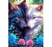 Arte Yin-Yang de Dos Lobos Puzzle 300 Piezas Cartón Resistente para Parejas Vida Silvestre y Plantas Noches De Cita para Relajarse para Fiestas Navideñas 300 PCS