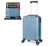 Artebeads Maleta de Cabina 52x33x20 cm, Maleta de Mano Rígida PP con Ruedas 360° Desmontables, Gancho Lateral Práctico y Cierre de Combinación, Ligera y Resistente, Azul Gris