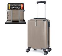 Artebeads Maleta de Cabina 52x33x20 cm, Maleta de Mano Rígida PP con Ruedas 360° Desmontables, Gancho Lateral Práctico y Cierre de Combinación, Ligera y Resistente, Champán