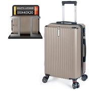 Artebeads Maleta de Cabina 55x35x23 cm, Maleta de Mano Rígida PP con Ruedas 360° Desmontables, Gancho Lateral Práctico y Cierre de Combinación, Ligera y Resistente, Champán