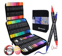 Artecho Marcadores de pintura acrílica de 48 colores con bolsa, bolígrafos de pintura acrílica con punta de pincel y punta fina para piedra, pintura de roca, papel, calabaza, madera, huevo, lienzo