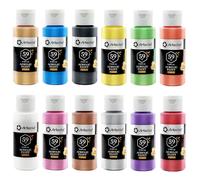 Artecho Metálicas Pinturas Acrilicas 12 × 59 ml, Impermeable y resistente a la luz, para Lienzos, Tela, Madera, Cristal, Piedras.
