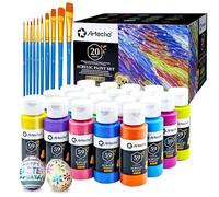 Artecho Metálico Pinturas Acrilicas 20 × 59 ml con Pincel de 10 Piezas, Acrylic Paint Set, no Tóxico, Impermeable y Resistente a la luz, para Lienzos, Tela, Madera, Cristal, Piedras.