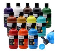 Artecho Pinturas Acrilicas 12x500ml, Impermeable y resistente a la luz, para Lienzos, Tela, Madera, Cristal, Piedras.