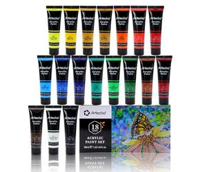Artecho Pinturas Acrilicas 18 × 36 ml, para Bellas Artes y Manualidades, Acrylic Paint Set, Impermeable y resistente a la luz para Lienzos, Tela, Madera, Cristal, Piedras