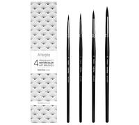 ARTEGRIA Juego de Pinceles de Acuarela, 4 Pinceles Profesionales de Acuarela para Artistas, tamaños # 2, 4, 6, 8, Puntas Redondas Puntiagudas, Pelo de Ardilla sintético Suave, Asas Cortas para