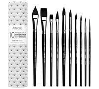 ARTEGRIA Watercolor Brush Set - 10 Professional Watercolor Paint Brushes for Artists - Soft Synthetic Squirrel Hair, Short Handles - Pointed Rounds, Flats, Dagger, Oval Wash for Water Color, Gouache