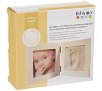 Artemio Kit Moldeo de huella de bebé y marco de fotos, madera, blanco, 12.5 x 12.5 x 1.2 cm