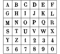 Sellos con Base de Madera. Abecedario Mayúsculas y números. Ref. 10004053