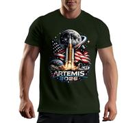 Artemis 2026 USA Moon Landing Space Exploration Rocket Astronaut Future NASA Patriotic Camiseta De Hombre Verde Militar Size M