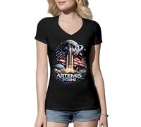 Artemis 2026 USA Moon Landing Space Exploration Rocket Astronaut Future NASA Patriotic Camiseta De Mujer Cuello En V Negra Size XL