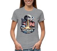 Artemis 2026 USA Moon Landing Space Exploration Rocket Astronaut Future NASA Patriotic Camiseta De Mujer Gris Size XXL