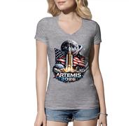 Artemis 2026 USA Moon Landing Space Exploration Rocket Astronaut Future NASA Patriotic Camiseta De Mujer Cuello En V Gris Size M