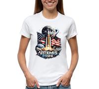 Artemis 2026 USA Moon Landing Space Exploration Rocket Astronaut Future NASA Patriotic Camiseta De Mujer Blanca Size XXL