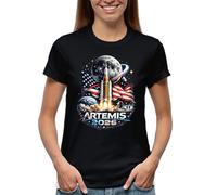 Artemis 2026 USA Moon Landing Space Exploration Rocket Astronaut Future NASA Patriotic Camiseta De Mujer Negra Size XL