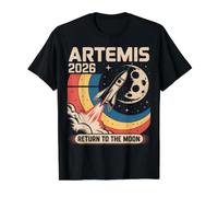 Artemis II Lanzamiento de Regreso a la Luna 2026 Camiseta gráfica económica, Hombre, Negro, M