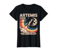 Artemis II Lanzamiento de Regreso a la Luna 2026 Camiseta gráfica económica, Mujer, Negro, L