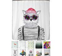 arteneur® - Cortina de Ducha 180x180 - Cortina de Baño Antimoho de Tela, Impermeable, Lavable y Opaco con Dobladillo Ponderado y Anillas (Hipster Gato Berlin)