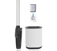 arteneur Escobillero 3 en 1 de Silicona con escobillero y Soporte de Pared, Mango Largo de acero Inoxidable e higiénico con láminas y rascador, Juego de escobilla para baño y Aseo de Invitados