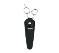 ARTERO Mini Funda para Tijeras de peluquería, Individual, hasta 7 Pulgadas | Símil piel negro con ribete blanco, cierre con corchete, logo plateado en el frontal, protege el filo en el bolso o el cajón