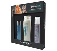 Artero Pack champú para Gatos 4Cats, acondicionador Protein Vital y Perfume | Ayuda con el pelo de muda, brillo del manto, todo tipo de pelo, formatos de 250, 100 y 90 ml, cosmética de aseo