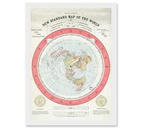 Artery8 1892 World Time Calculator Flat Earth Map Gleason Artwork Framed A3 Wall Art Print Mundo Mapa pared