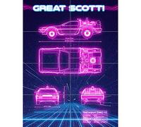 Artery8 80s Synthwave Blueprint Sports Car Space Time Travel XL Giant Panel Poster (8 Sections) Azul Deporte Espacio Viaje Póster