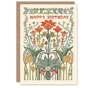 Artery8 Birthday Card Art Nouveau Wildflowers Design Floral Classic Garden For Him Her Man Woman Girl Boy Wife Husband Greeting Card