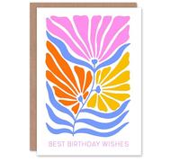 Artery8 Birthday Card Retro Groovy Flowers Best Wishes Pastel Floral