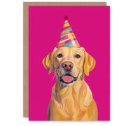 Artery8 Birthday Card Yellow Labrador Retriever Dog Party Hat Hot Pink