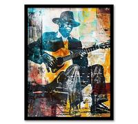 Artery8 Blues Music Guitar Player Upcycle Painting Living Room Art Print Framed Poster Wall Decor 12x16 inch