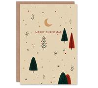 Artery8 Christmas Card Crescent Moon Stars Pine Trees Minimalist Design