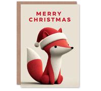 Artery8 Christmas Card Cute Baby Fox Wearing a Santa Hat