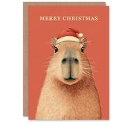 Artery8 Christmas Card Cute Capybara Wearing a Santa Hat