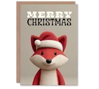 Artery8 Christmas Card Cute Cartoon Style Red Fox Wearing a Santa Hat
