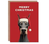 Artery8 Christmas Card Doberman Dog Lover Cute Pet Wearing Santa Hat