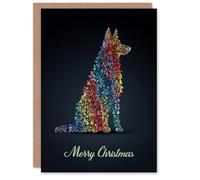 Artery8 Christmas Card Dog Lover Rainbow Colour Trees Pet Silhouette