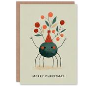 Artery8 Christmas Card Happy Dancing Cartoon Spider Wearing Festive Hat