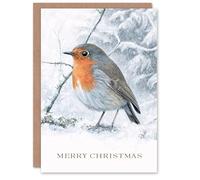 Artery8 Christmas Card Robin Bird on Snowy Tree Branch Painting
