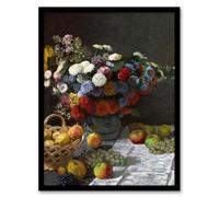 Artery8 Claude Monet Still Life with Flowers and Fruit Framed Wall Art Print Home Décor A4