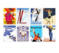 Artery8 Collection Of Vintage Winter Skiing Ski Adverts Set Of 8 Unframed Wall Art Prints Bathroom Bedroom Aesthetic Austria Italy France Norway 12X16 Inch
