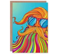 Artery8 Colourful Beard Hippie With Sunglasses Pop Art Blank For Him Or Her Art Birthday Card
