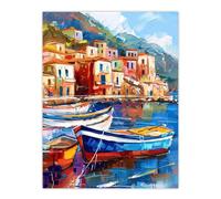 Artery8 Colourful Fishing Village Oil Painting Harbour Living Room Large Wall Art Poster Print Thick Paper 18X24 Inch