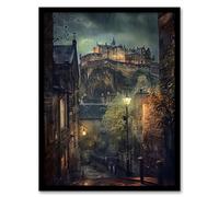 Artery8 Edinburgh Castle Atmospheric Scotland Night Rain Living Room Artwork Framed Wall Art Print A4